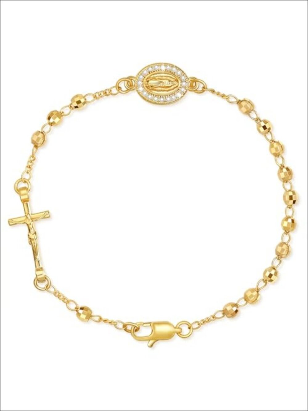 14K Gold Plated Rosary Bracelet Virgin Mary Catholic Gift Adjustable